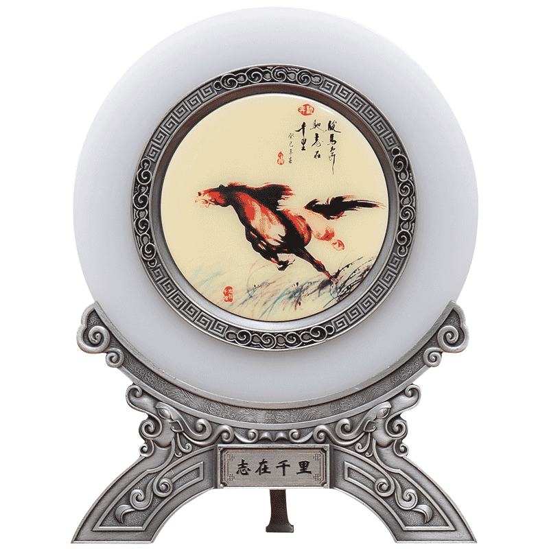 志在千里圆盘带底座酒柜装饰品