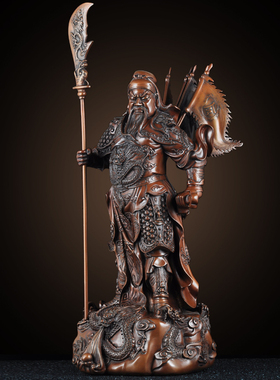 紫铜九龙关公摆件招财客厅