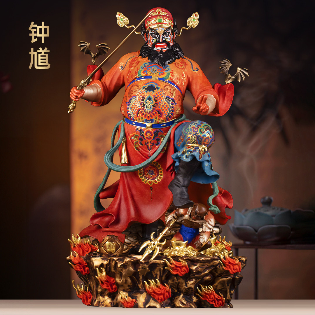 纯黄铜珐琅彩钟馗摆件天