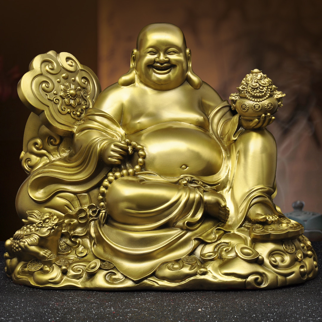 黄铜弥勒佛摆件笑口常开大肚笑佛如意弥勒佛像家用寺庙佛堂供奉
