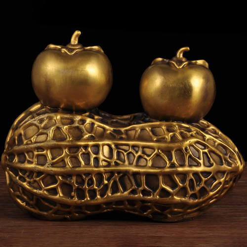 黄铜柿子花生摆件好事如意