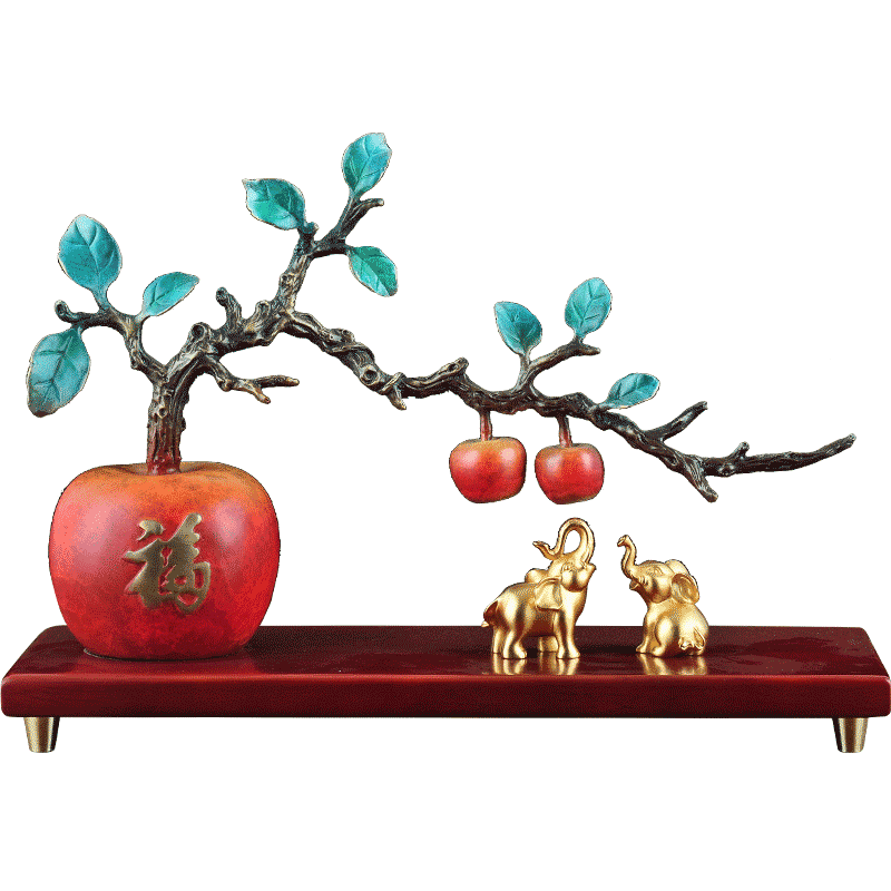 彩铜苹果大象平安吉祥摆件中式