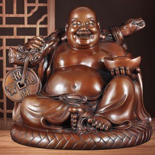 紫铜招财弥勒佛摆件笑口常开大肚