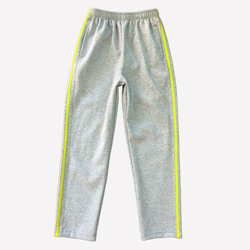 校服裤纯棉灰色裤子一二三道荧光绿边杠中小学生裤运动裤直筒长裤