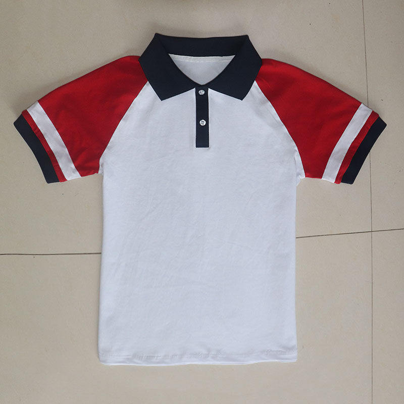 青岛来图定制夏款中小学生纯棉校服短袖T恤上衣深蓝领运动POLO衫图片