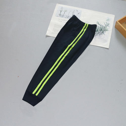 中小学生幼儿园纯棉校裤深蓝色荧光绿条二杠松紧腰校裤子春夏秋款