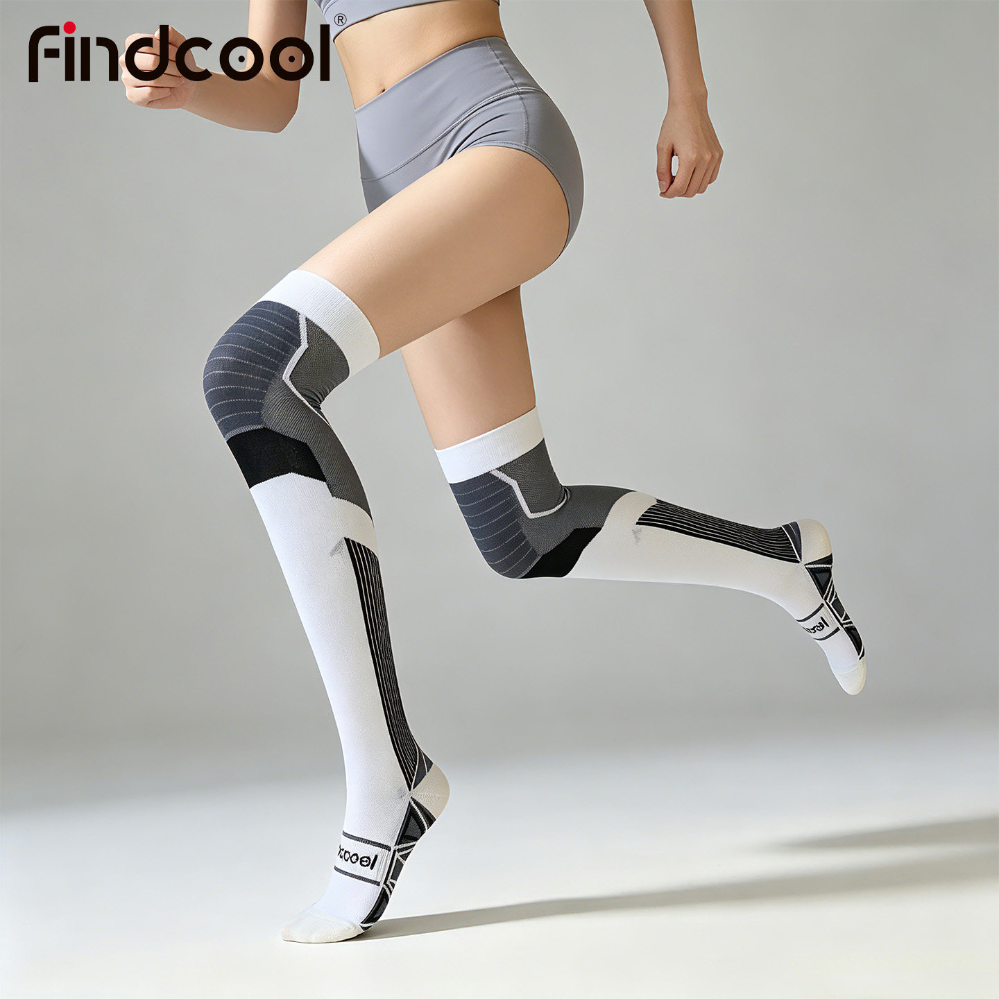 Findcool长筒过膝梯度压缩跑步袜女士防滑护膝舞蹈健身毛巾底无骨