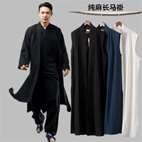 Mùa xuân và mùa thu mới đàn ông cổ tích dài ngựa 褂 lanh Trung Quốc áo dài áo vest giản dị lay zen phù hợp - Dệt kim Vest áo len cho nam