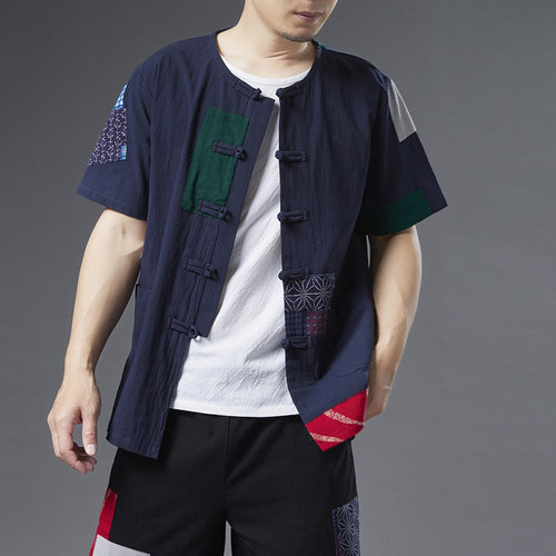 夏季休闲复古禅意补丁马褂唐装