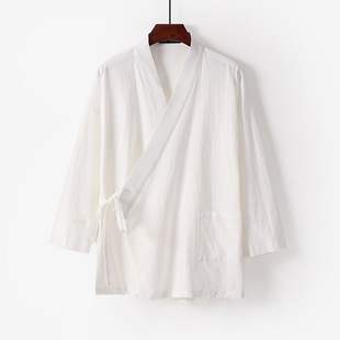 春秋汉服开衫系带禅修茶服中国风仙气道袍唐装居士服大码棉麻套装