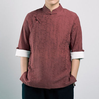 茶禅服新中式七分袖唐装斜襟