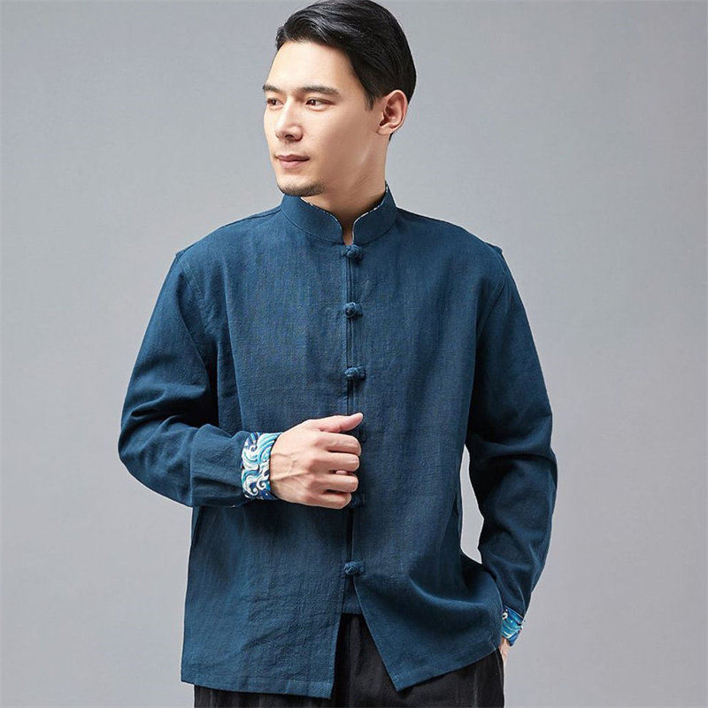 春秋季新品男士中式复古衬衣苎麻上衣海浪袖小布扣立领盘扣上衣,男装,唐装,淘宝优惠券,粉丝福利购,淘宝优惠卷