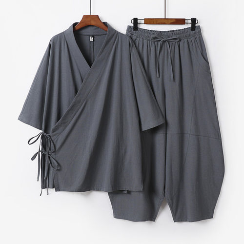 大码棉麻唐装汉服七分袖短袖套装