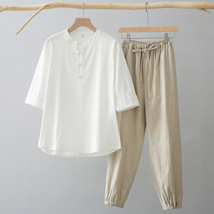 新中式棉麻改良汉服套装中国风夏季薄款高端唐装茶服男禅意居士服