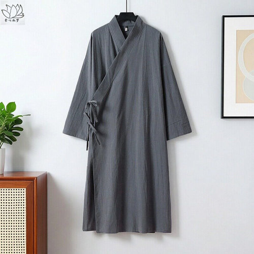 道袍长款汉服秋季棉麻道士服斜襟