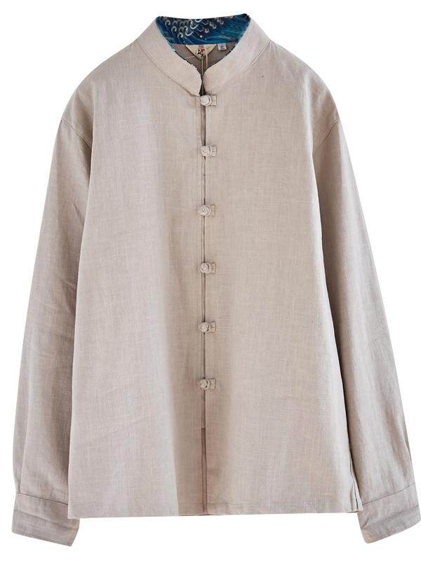 새 옷 중국 스타일 민족 스타일 민족 모시 긴 소매 웨이브 슬리브 스탠드 칼라 플레이트 버튼 가디건 코튼 린넨 예술적 탑 재킷