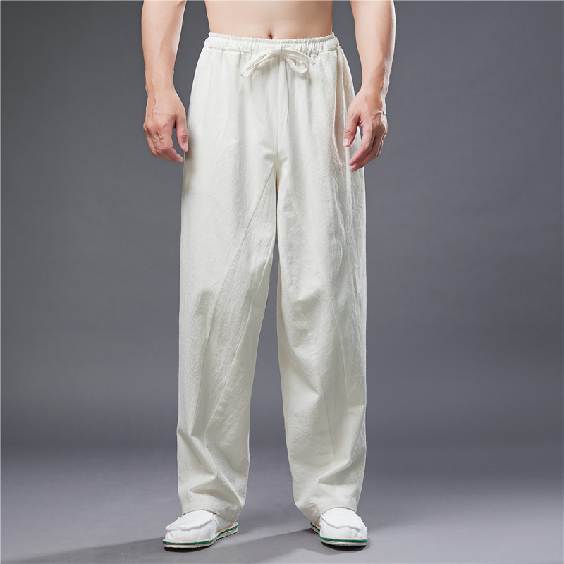 春夏季新款国潮洗水棉麻休闲裤男