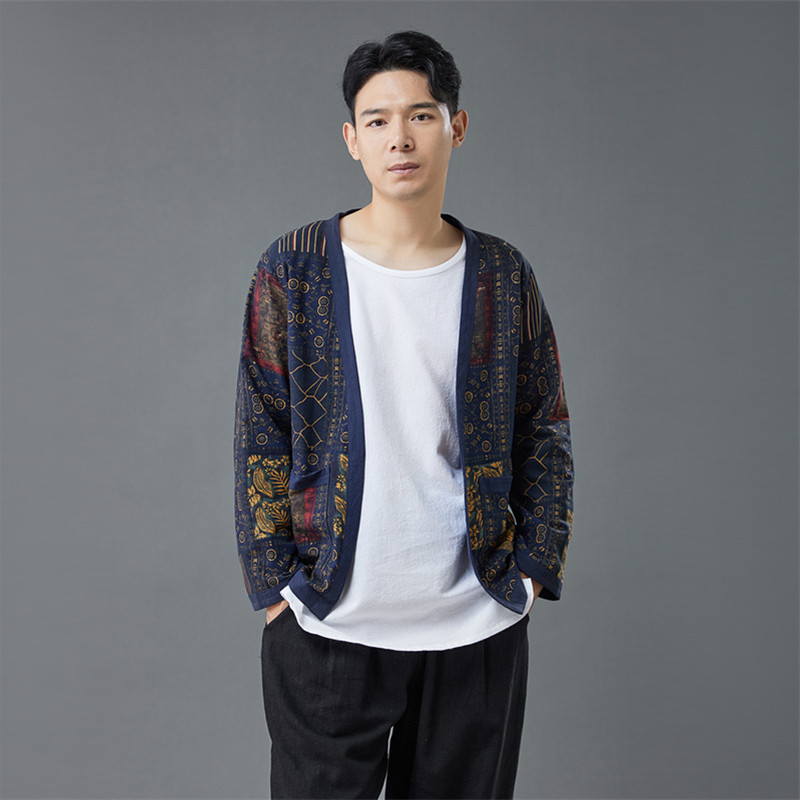 麻凡布衣民族风印花青年外套新款