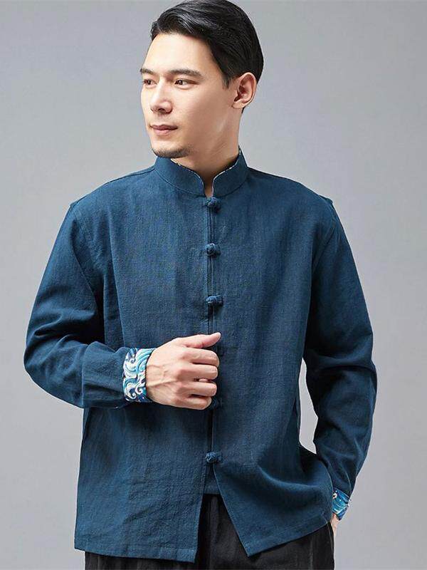 새 옷 중국 스타일 민족 스타일 민족 모시 긴 소매 웨이브 슬리브 스탠드 칼라 플레이트 버튼 가디건 코튼 린넨 예술적 탑 재킷