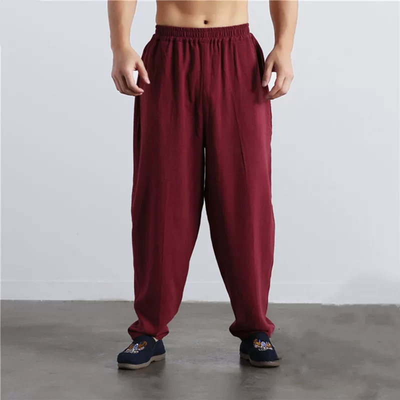 Summer Chinese thin flashlight, trousers, Chinese style, cotton and linen, plus size, oversize