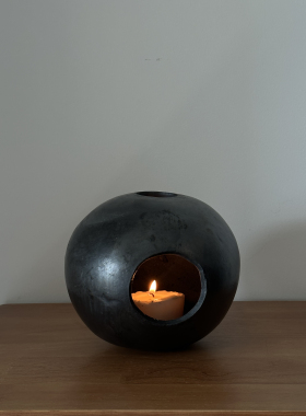 几多黑陶球形烛台诧寂摆件桌面摆件