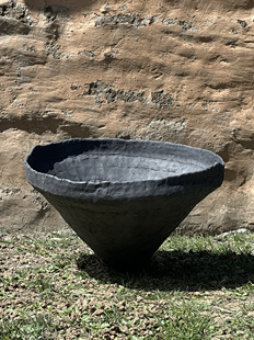 高度23CM 几多黑陶手作诧寂花器台面大摆件 口径38CM