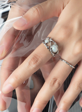 AGBAJI 韩版ins风欧泊戒指设计感小众简约开口潮戒指女