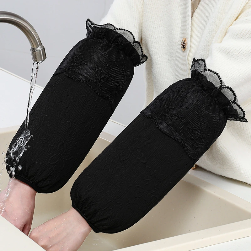 秋冬防水袖套长款羽绒服防油污护袖女士蕾丝套袖成人学生耐脏袖头