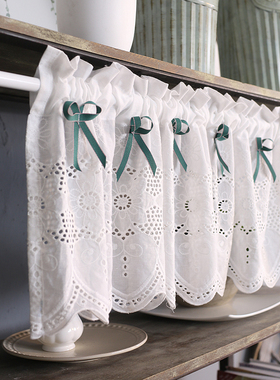 【可定制】美式乡村英式白色半帘绣花门帘幔头装饰帘柜门帘橱窗帘