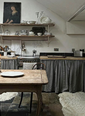 禁欲系灰色日式棉麻原木风窗帘半帘水洗棉中古免打孔门帘柜子防尘