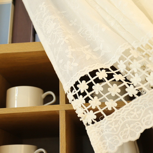 鸢尾乡旅四叶草半帘美式 门帘绣花穿杆帘柜帘防尘帘咖啡帘纯色