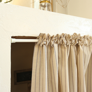 美式 粘贴魔术贴定制 窗帘半帘条纹复古乡村铁锈红免打孔门帘韩式