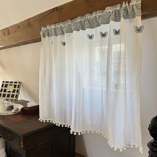 星河半帘咖啡帘免打孔门帘法式 半帘厨房帘小窗帘蕾丝帘蝴蝶帘 美式