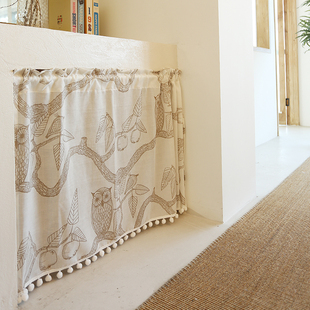 美式 窗帘半截帘猫头鹰柜门帘半帘遮挡柜子杂物帘免打孔粘贴定制