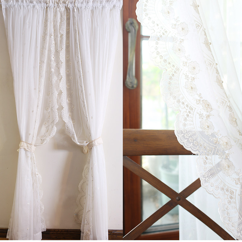 【高可定制】美式复古白色蕾丝纱帘国外窗帘窗帘客厅卧室背景帘