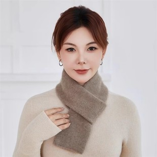 @推荐MINI~山羊绒针织穿孔交叉小围巾女短款粗针加厚亲子护颈围脖