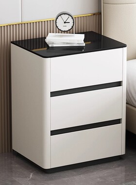 全实木烤漆床头柜现代简约轻奢高级感卧室家用床边整装落地三抽