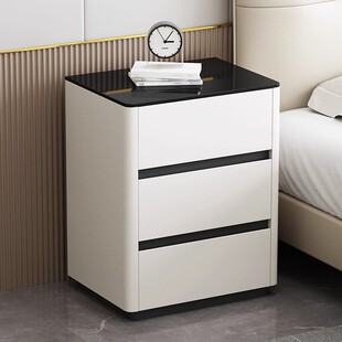 全实木烤漆床头柜现代简约轻奢高级感卧室家用床边整装落地三抽