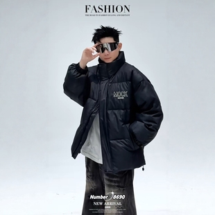 潮牌字母刺绣立领学生羽绒服男2025冬季 宽松休闲痞帅保暖鸭绒外套