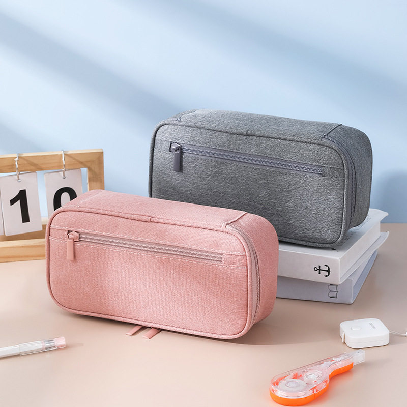 小学生初中大容量笔袋高颜值ins风男女笔盒纯色防水牛津布文具盒