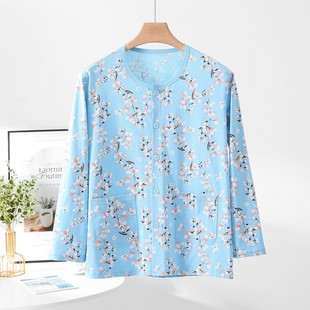 宽松妈妈中老年薄款 睡衣女夏季 老太太奶奶家居服上衣 开衫 纯棉长袖