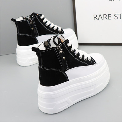 隐形增高13CM高帮鞋女秋冬款小个子11厘米厚底松糕百搭休闲小白鞋