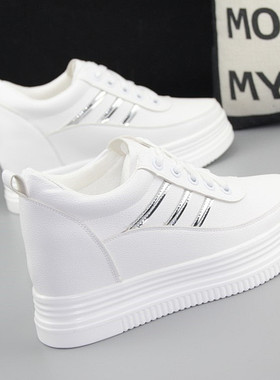 内增高8cm小白鞋女2020新款百搭厚底松糕鞋显瘦坡跟休闲鞋运动鞋