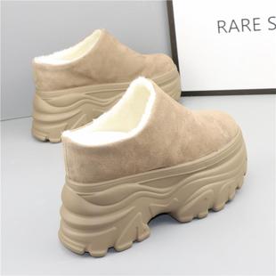 厚底增高12cm秋冬加绒勃肯鞋10cm毛毛拖鞋女外穿懒人一脚蹬包头鞋