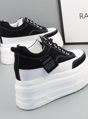 厚底增高12cm黑色女鞋秋冬款内增高10cm小个子百搭显瘦轻便休闲鞋