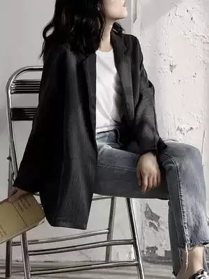 Thin blazer women's summer Korean version of casual loose black lazy wind British style design sense niche small suit