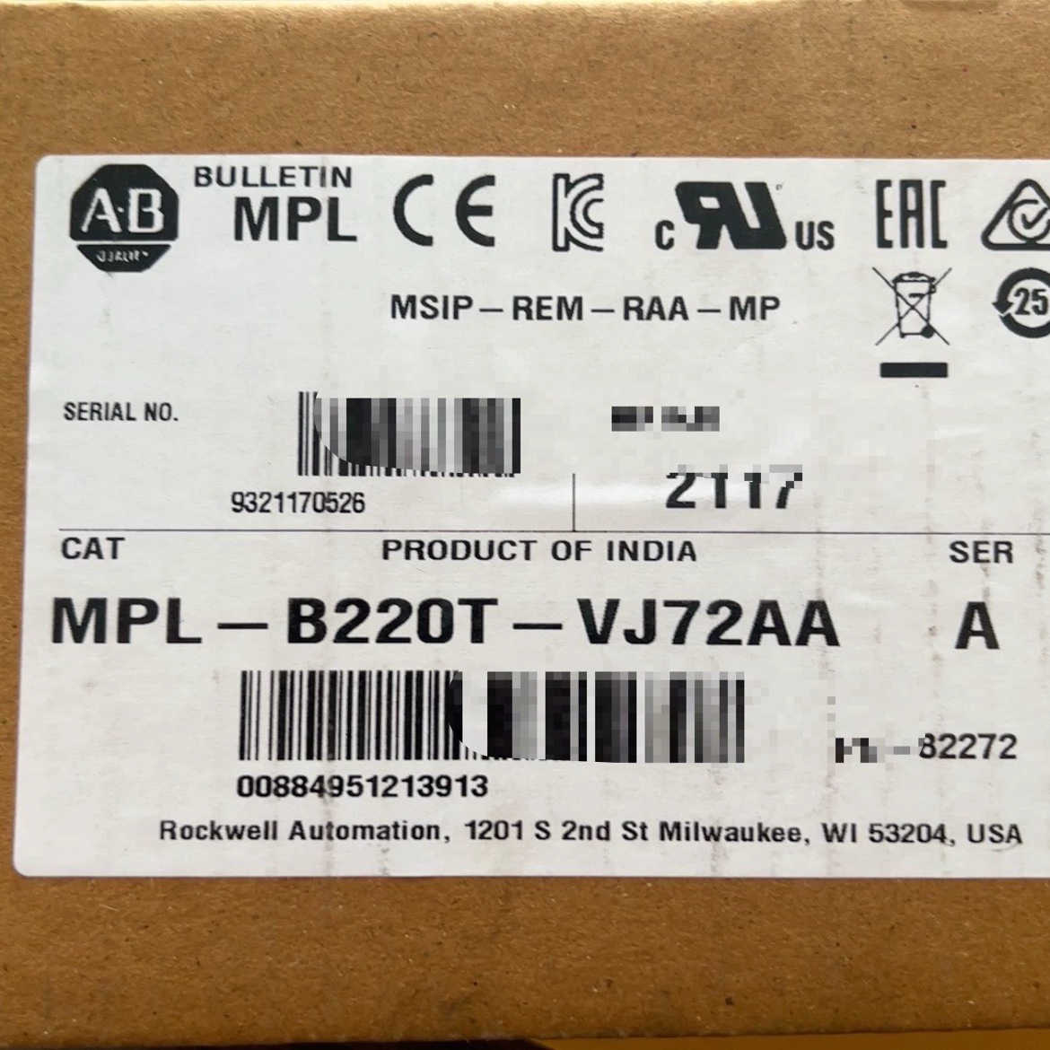 MPL-B1510V-EJ72AA 全新AB伺服 原装电机