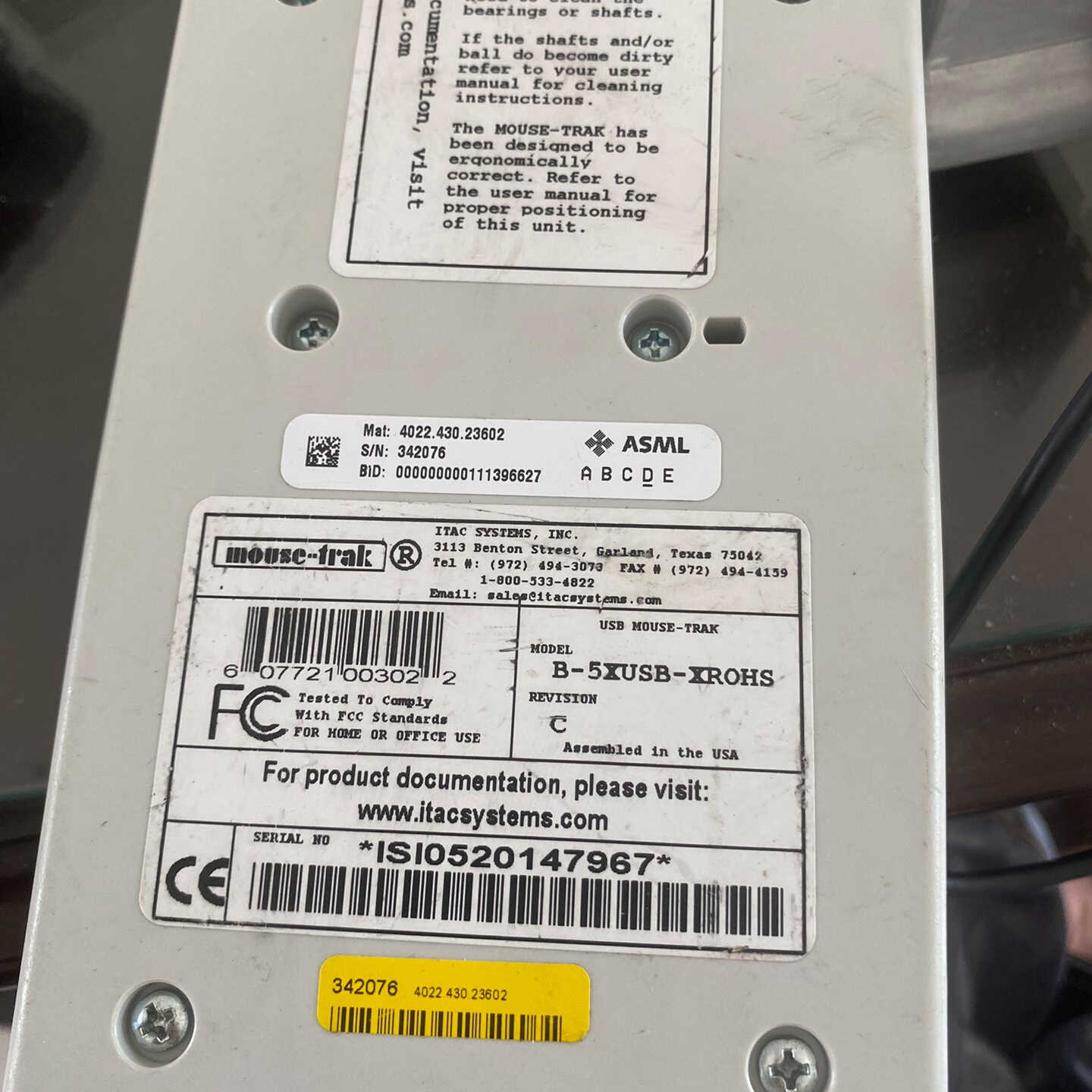 MOUSE-TRAK  B-5XUSB-XROHS 轨迹球滚