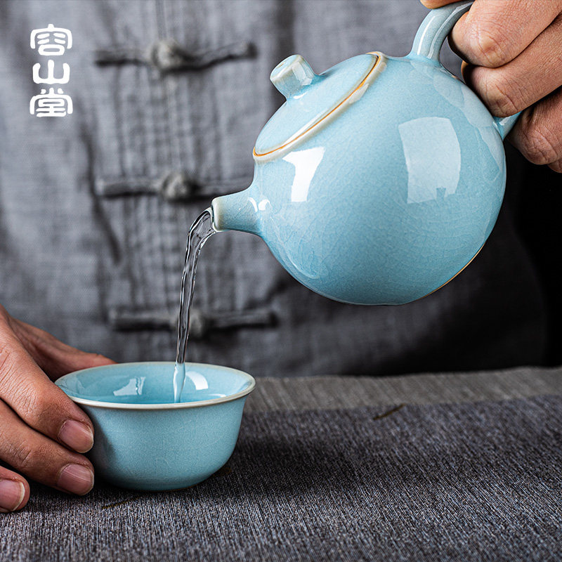 容山堂娄根旺大师汝窑整套茶具汝瓷功夫套装开片可养中秋节礼物