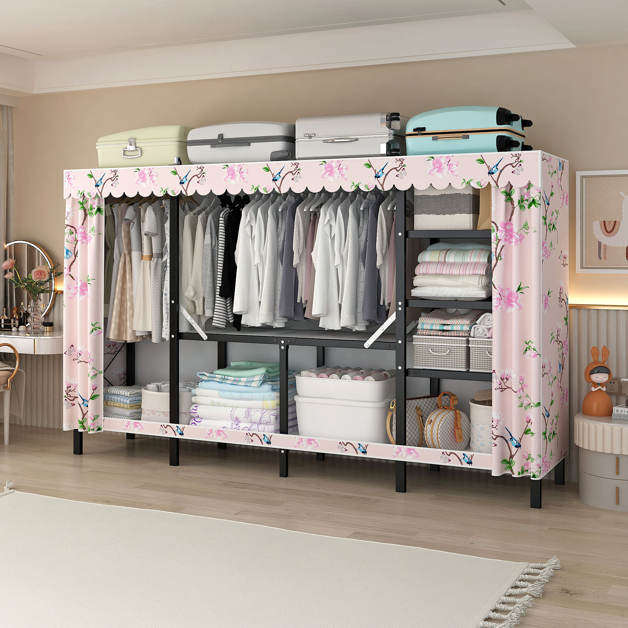 免安装布衣柜卧室家用收纳加粗加厚全钢架可折叠出租房用简易衣柜